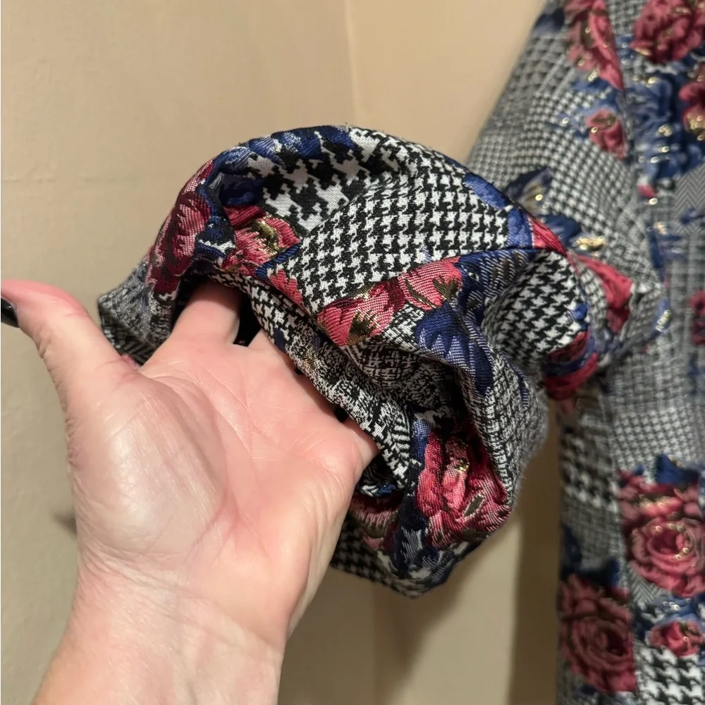 Alfani Glamorous Pink Floral Plaid Bell-Sleeve Jacket/Top with Shimmer - Picture 6 of 7